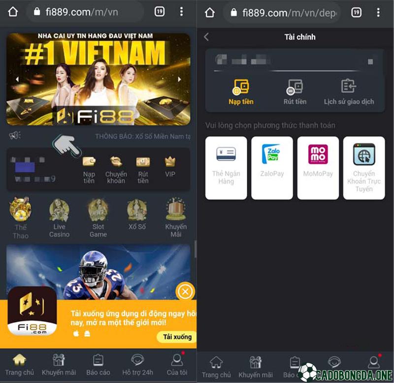 Cách nạp tiền tại Fi88