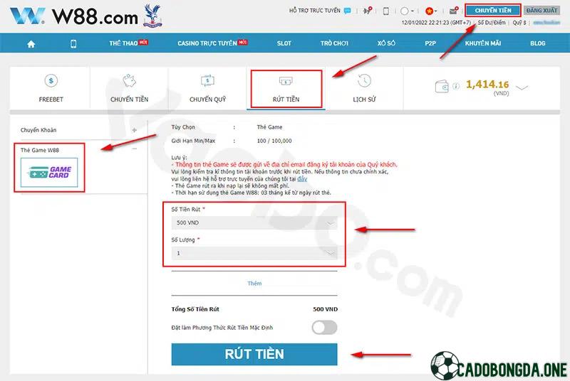 Cách rút tiền tại W88