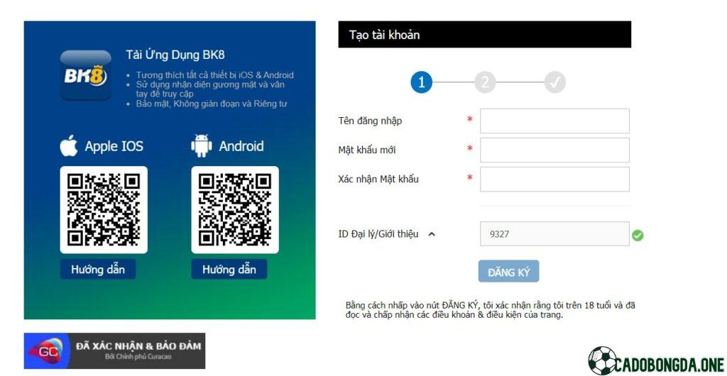 Đăng ký tài khoản cá cược tại nhà cái BK8