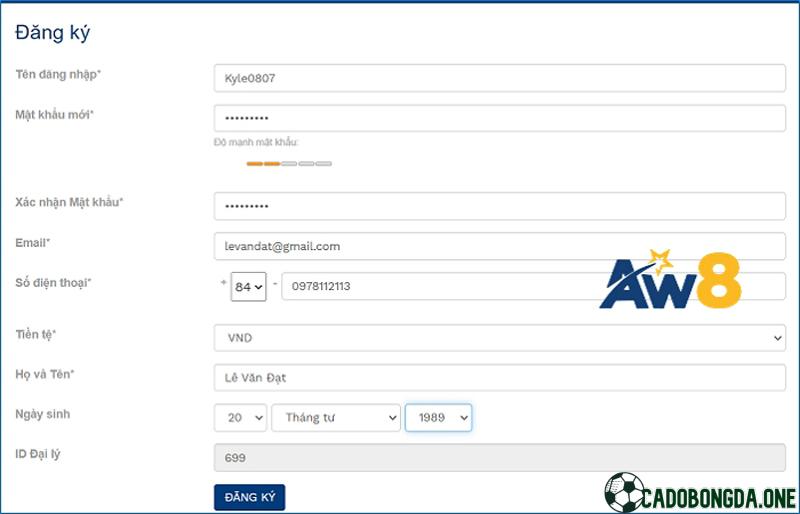 Đăng ký tài khoản cá cược Aw8