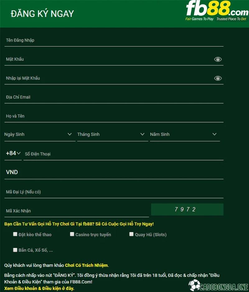 Đăng ký tài khoản FB88