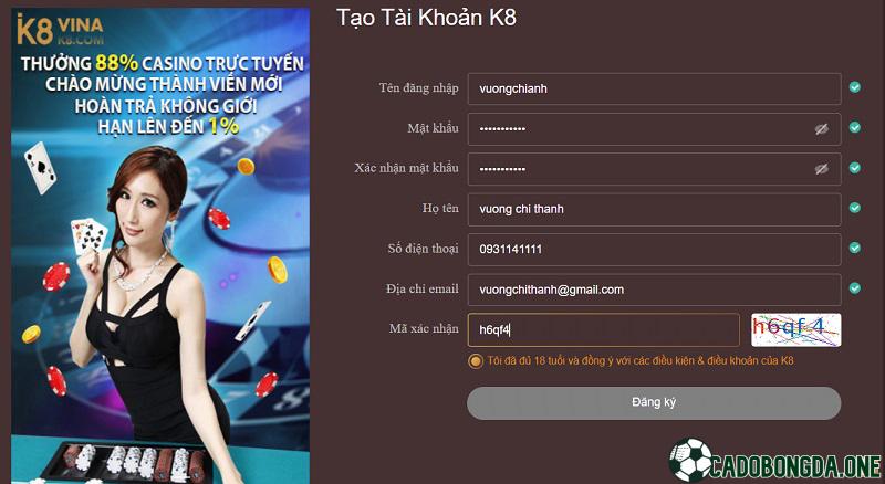 Đăng ký tài khoản cá cược thể thao K8