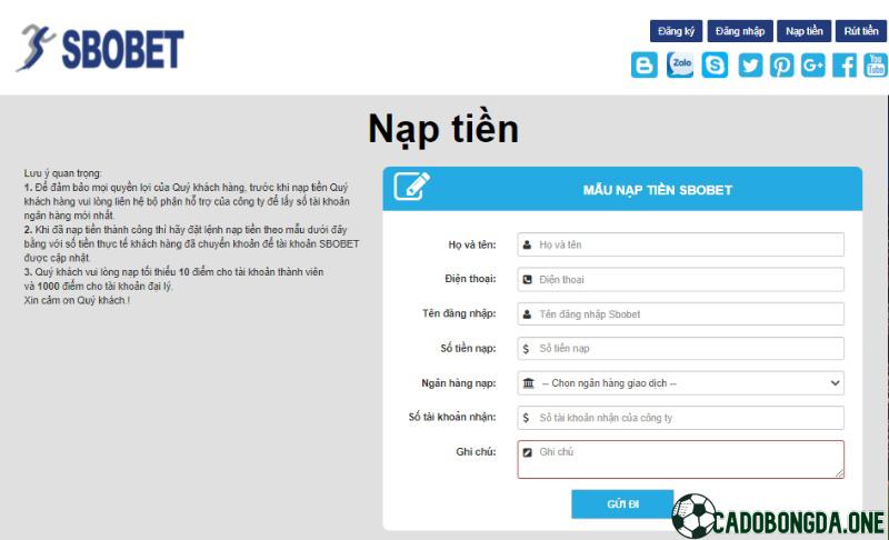 Nạp tiền tại nhà cái Sbobet